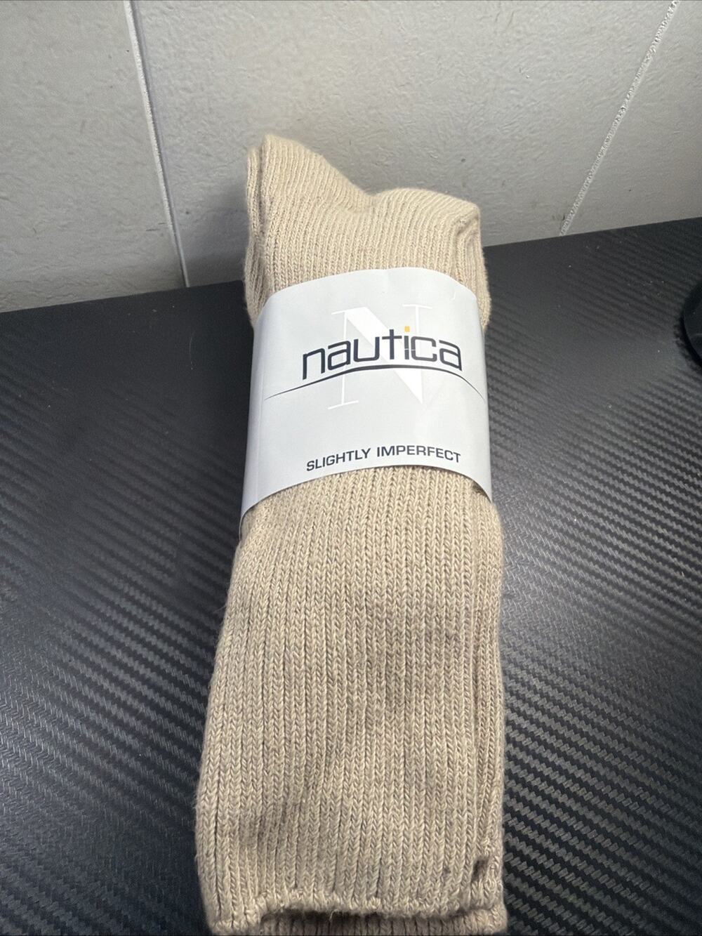 NOS Three Pairs Vintage 90's Men's NAUTICA Tall Beige Socks Size Mens 10-13 I3